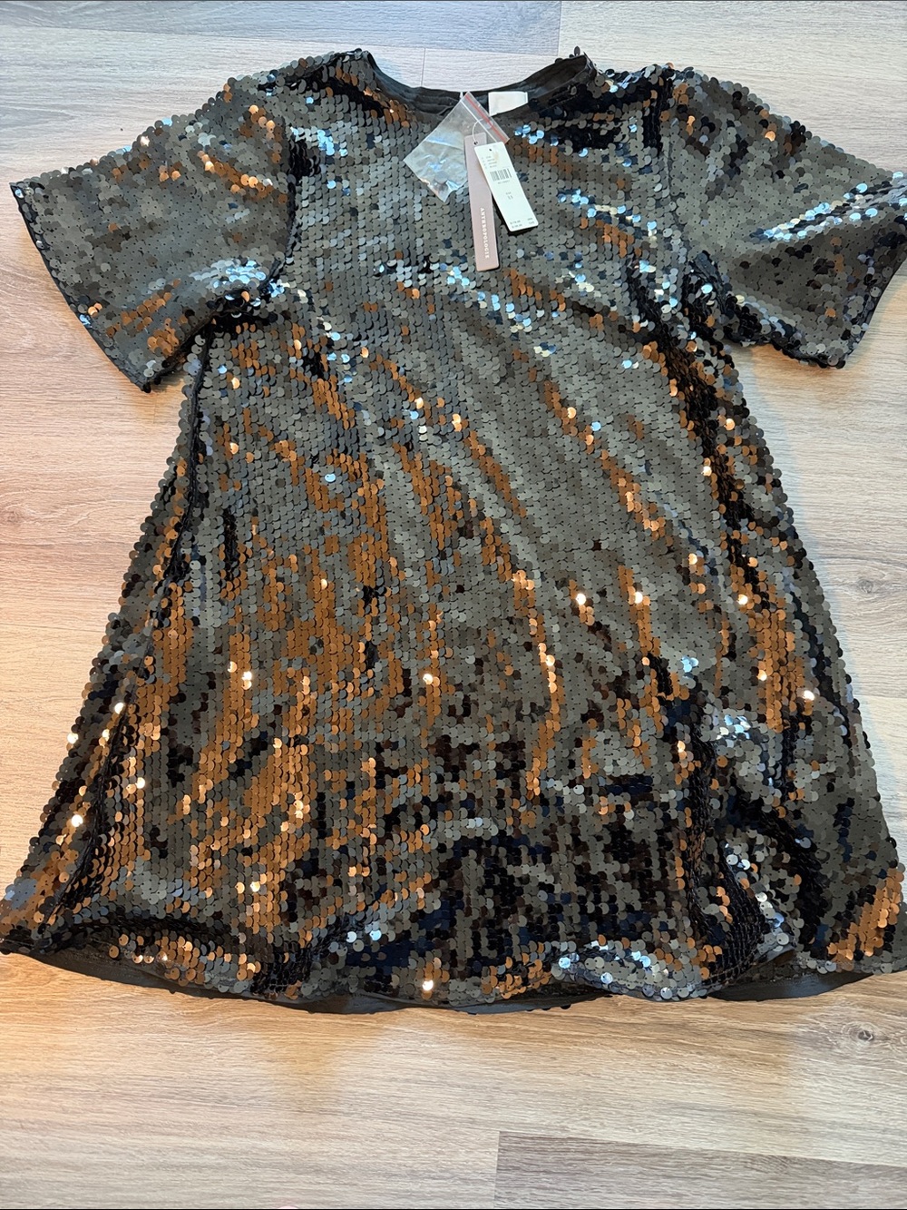 Anthropologie Black Sequin Short Sleeve dress